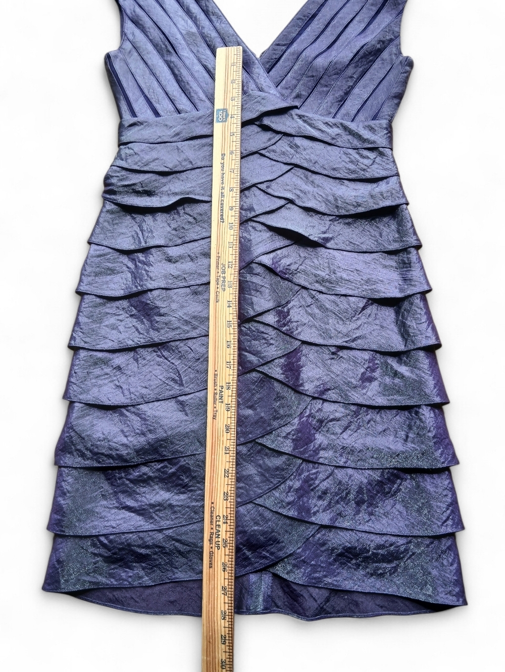 Adrianna Papell Size 4P Shimmery Violet Tiered V-Neck Dress - Picture 5 of 7